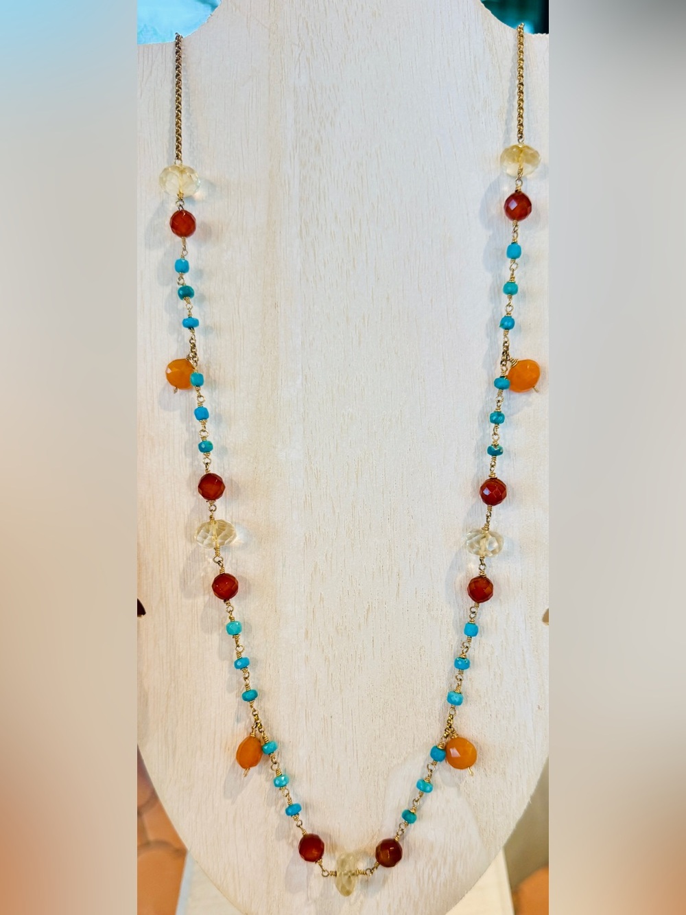 Natural Turquoise, Citrine, Agate, and Chalcedony Necklace